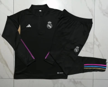 23/24 Real Madrid Half pull up long sleeves Training suit black Soccer jersey