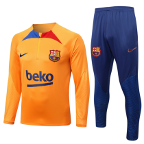 23/24  Barcelona Half pull up long sleeves training suit Orange Soccer Jersey