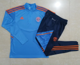 23-24 M-U Half pull up long sleeves Training suit acid blue Soccer Jersey