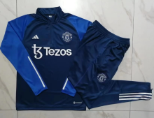 23-24 M-U Half pull up long sleeves Training suit sapphire blue Soccer Jersey