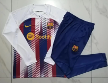 23/24  Barcelona Half pull up long sleeves training suit White (front ink-jet) Soccer Jersey