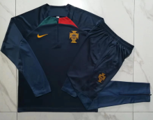 23/24 Portugal Half pull up long sleeves training suit sapphire blue Soccer jersey
