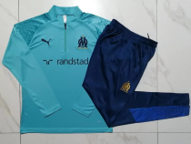 23/24 Marseille Half pull up long sleeves training suit acid blue Soccer Jersey