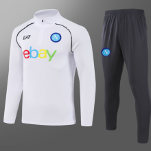 23/24 Napoli Half pull up long sleeves Training suit EA7 white Soccer Jersey