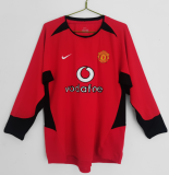 Retro 02/04  M-U home Long Sleeve Soccer Jersey