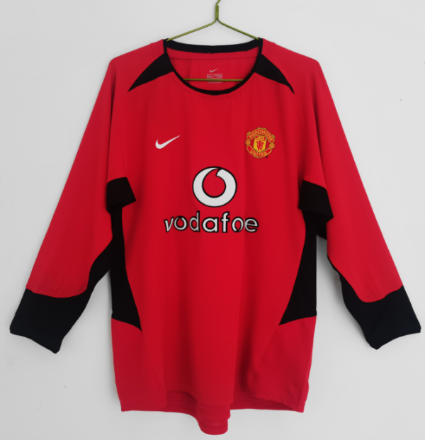 Retro 02/04  M-U home Long Sleeve Soccer Jersey