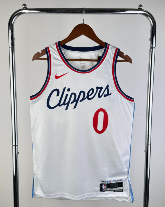 25 seasons Los Angeles Clippers home white 0号 威少 NBA Jerseys Hot Pressed 1:1 Quality