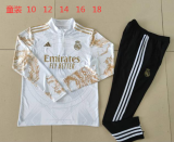24/25 Real Madrid Kids Half pull up long sleeves Training suit Special edition in white print Soccer jersey