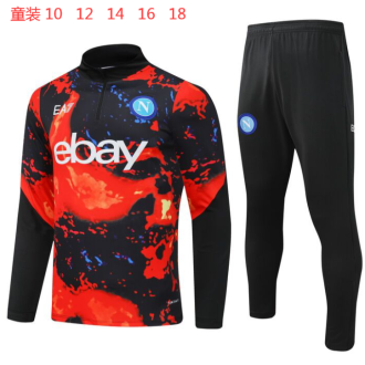 24/25 Napoli kids Half pull up long sleeves Training suit Red and black print Soccer Jersey