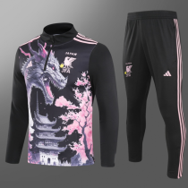 24/25 Japan Half pull up long sleeves training suit Black print Soccer Jersey