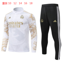 24/25 Real Madrid Kids Half pull up long sleeves Training suit Special edition in white print Soccer jersey