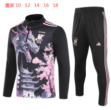 24/25 Japan kids Half pull up long sleeves training suit Black print Soccer Jersey