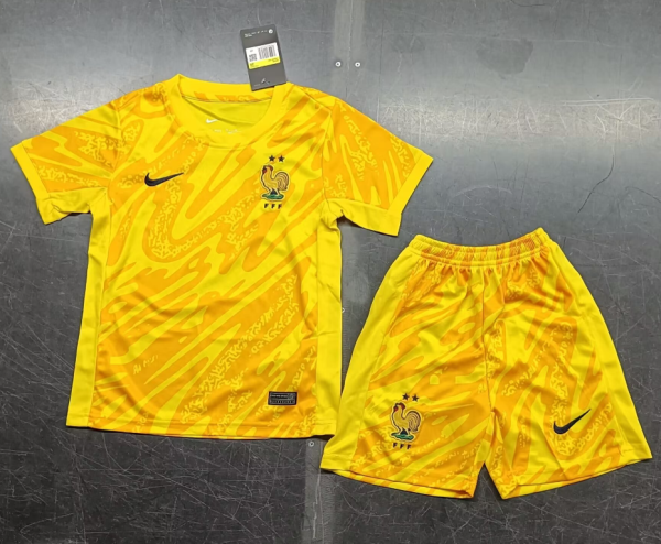 24/25 France Yellow keeper Kids  Soccer Jersey