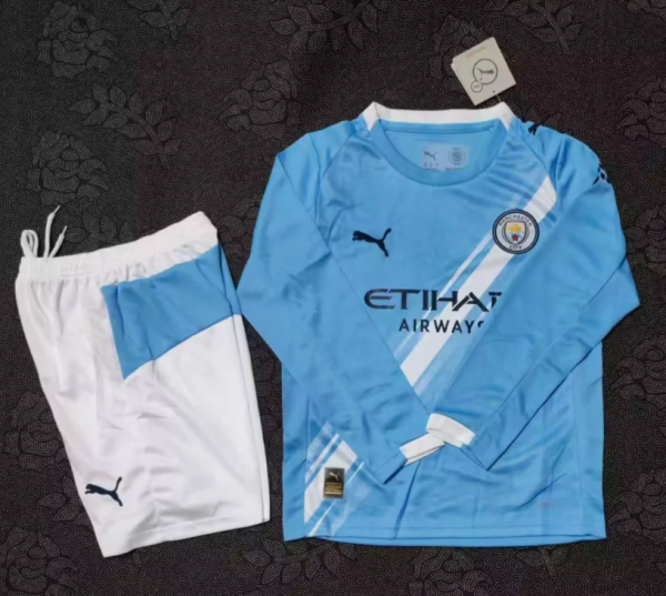 25/26 Manchester City home Long Sleeve Kids Soccer Jersey