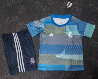 25/26 Real Madrid training suit is a mixture of blue and gray kids Soccer jersey