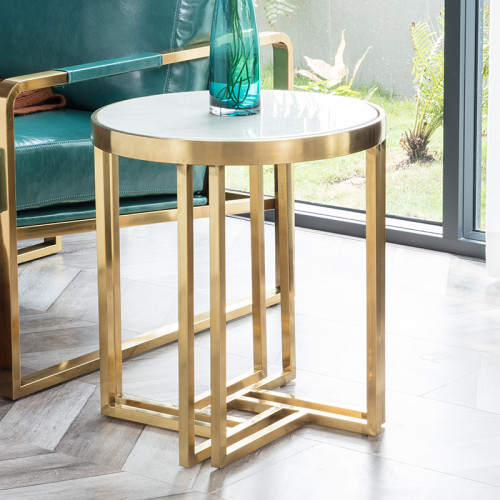Light luxury marble table, stainless steel table, living room, sofa