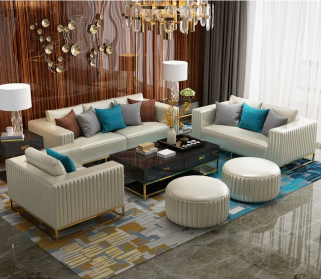 Postmodern simple Microfiber leather sofa combination living room Hong Kong-style light luxury small house combination