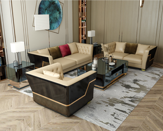 Italian light luxury leather sofa 123 combination of postmodern villa living room high-end INS web celebrity Hong Kong family furniture