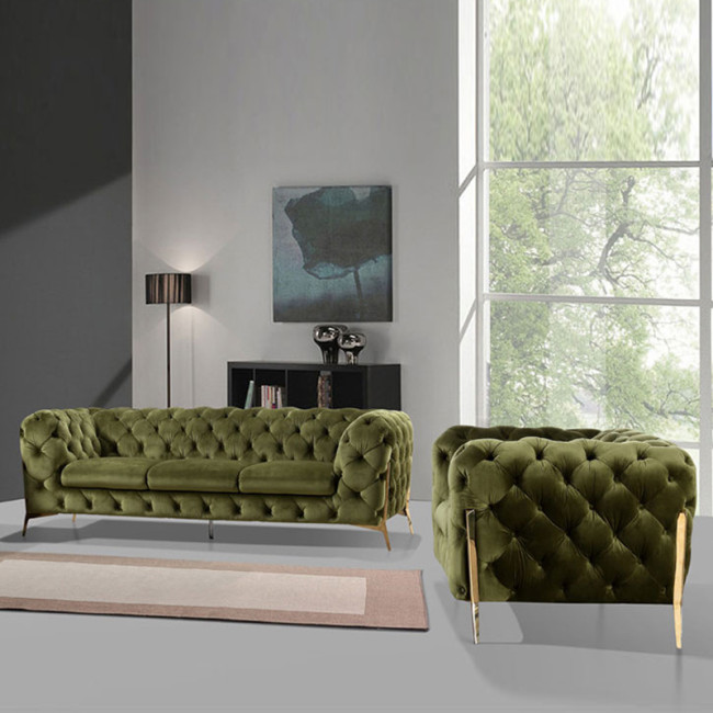 Nordic light luxury sofa combination postmodern pull-button velvet web celebrity sofa size family living room metal furniture