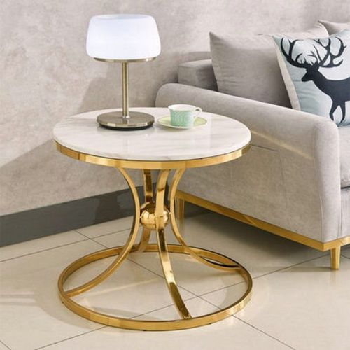 Nordic Light luxury side several marble tea table creative iron round table small family living room sofa corner