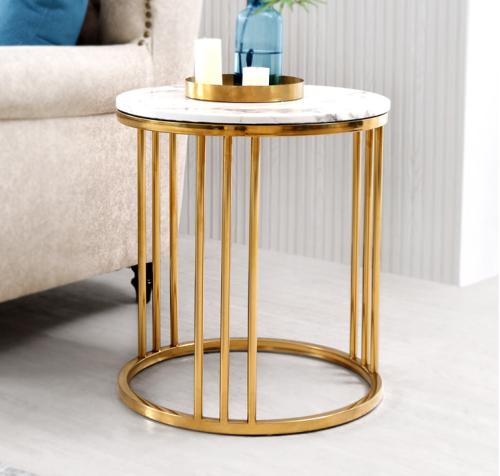 Light luxury tea table, stainless steel marble corner, Nordic living room sofa, post modern simple round table