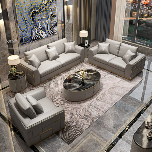Customized Italian light luxury leather sofa modern simple block splicing design single double three person living room villa Furniture Customization