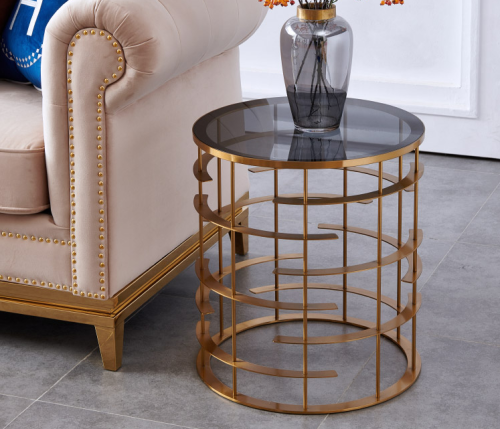 Simple side several living room iron round toughened glass coffee table American light luxury corner table