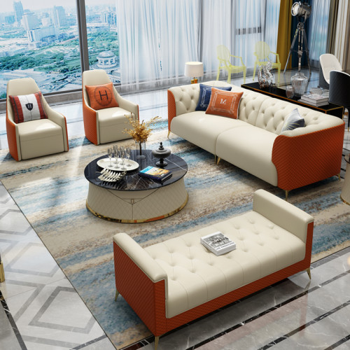Hong Kong Style Light luxury leather sofa combination post modern living room combination