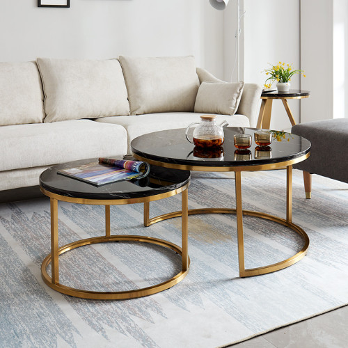 Marble table round stainless steel coffee table Nordic American light luxury modern simple style living room size family