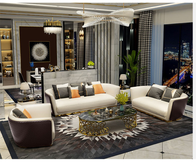 Nordic simple leather sofa, Italian light luxury living room, large family villa post modern combination sofa