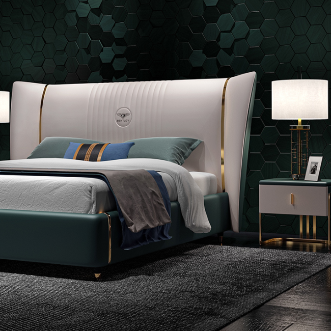 Italian minimalist bed light luxury modern Nordic contracted ultrafine fiber leather bed