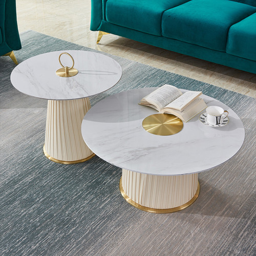 Round tea table small family living room designer creative high and low tea table combination light luxury modern rock plate tea table