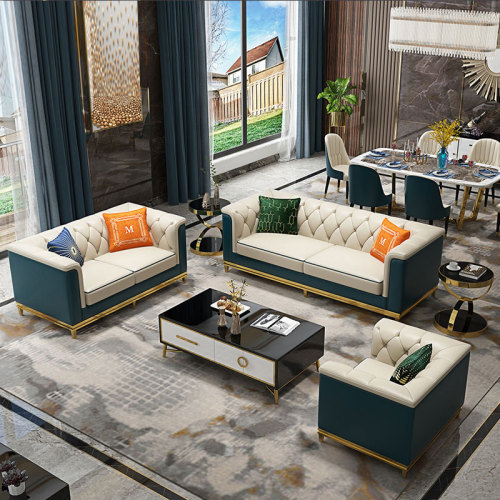 Microfiber leather sofa modern light luxury simple sofa combination of Hong Kong model room European villa sofa
