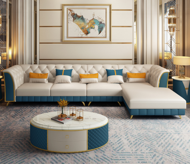 Superfine fiber leather postmodern light luxury sofa combination Nordic suit American living room small house simple