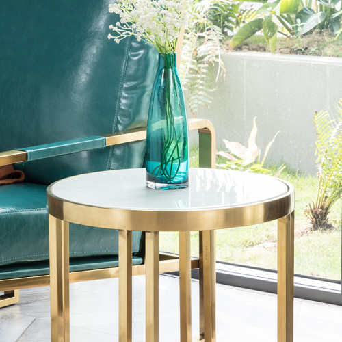 Light luxury marble table, stainless steel table, living room, sofa