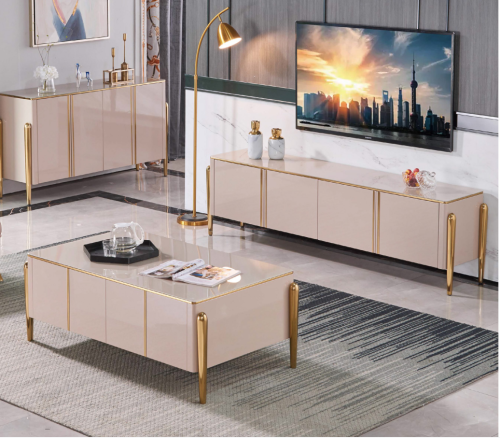 Light luxury wind modern retractable tea table tempered glass TV cabinet combination simple