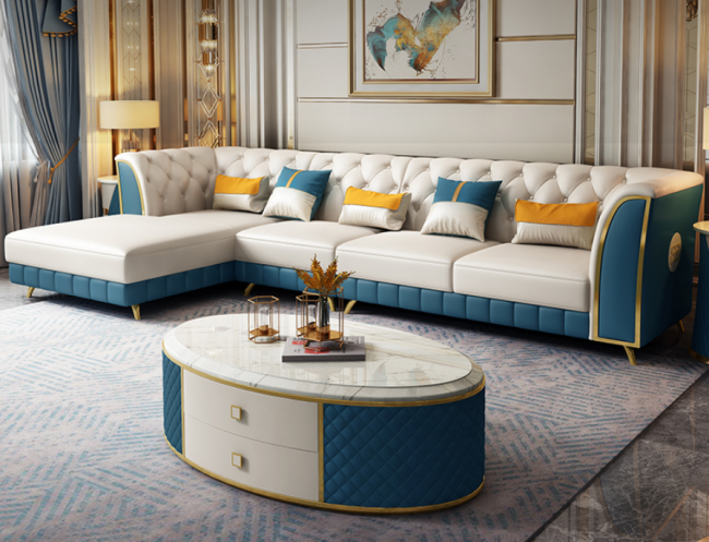 Superfine fiber leather postmodern light luxury sofa combination Nordic suit American living room small house simple