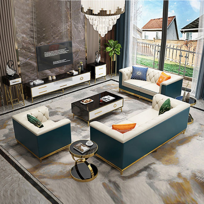 Microfiber leather sofa modern light luxury simple sofa combination of Hong Kong model room European villa sofa