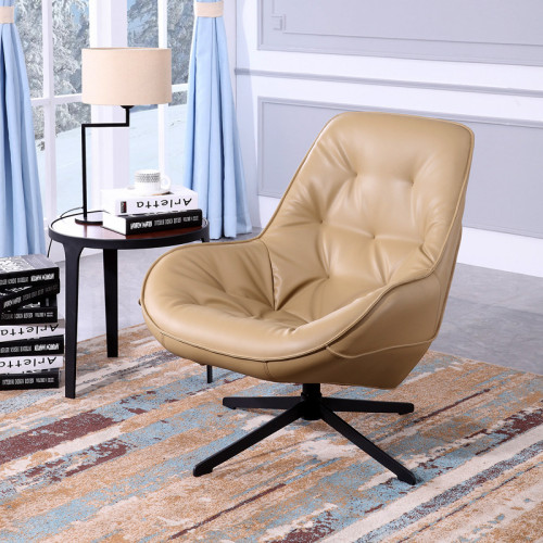 Commercial Design Hotel Lounge Modern Brown Leather Single Swivel Lounge Chair For Living Room