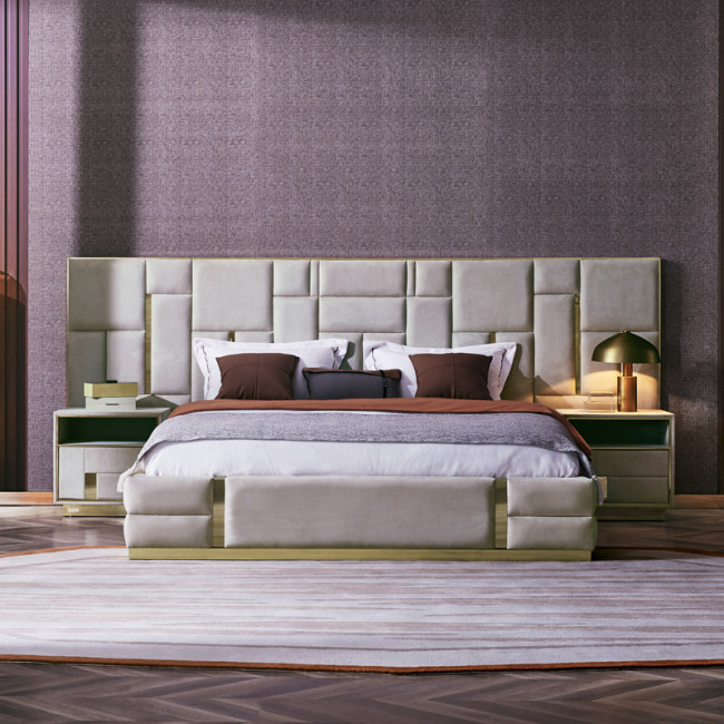 modern luxury bedroom furniture upholstered real leather italian bed with extended headboard king size white leather bed