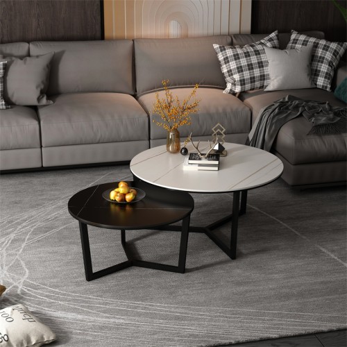 New rock plate tea table living room office simple modern light luxury small family Northern Europe round edge a few flowers