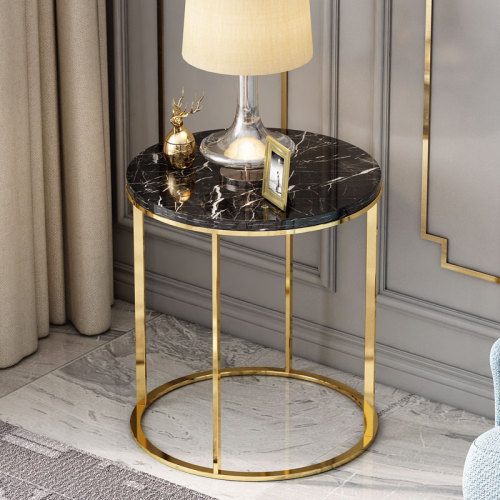 Post modern light luxury stainless steel American round table marble corner table