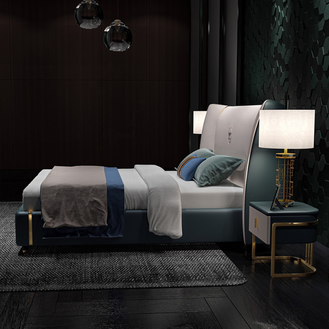 Italian minimalist bed light luxury modern Nordic contracted ultrafine fiber leather bed