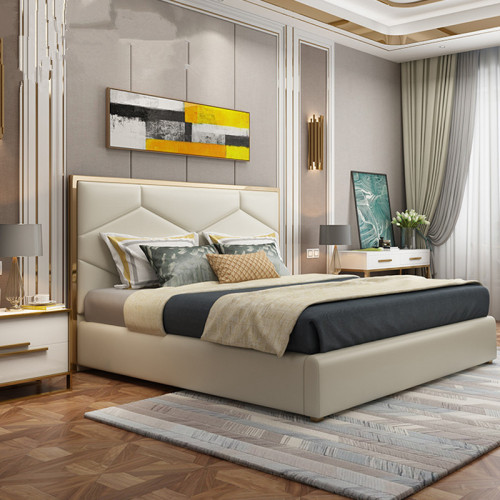 Modern and simple microfiber leather bed master bedroom