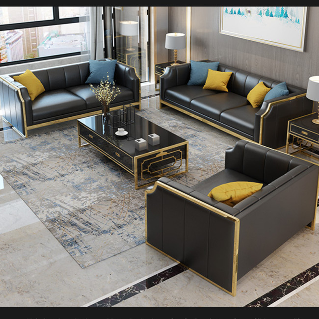 American light luxury metal frame leather art apartment living room