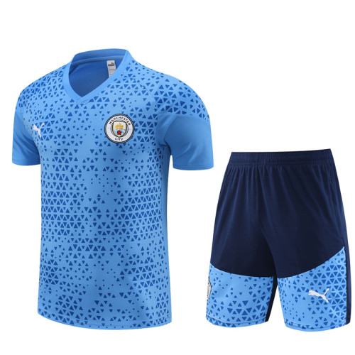 23/24 Manchester City kids Short sleeve light blue training suit