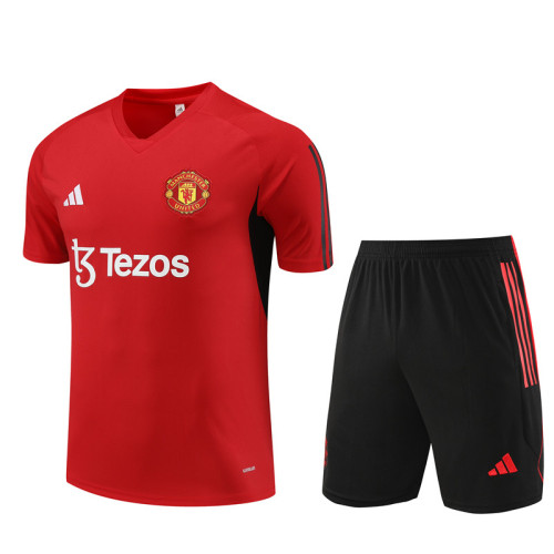 23/24 Manchester United kids Short sleeve red training suit