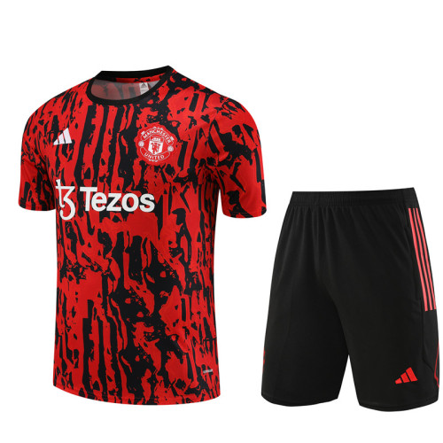 23/24 Manchester United kids Short sleeve red black training suit