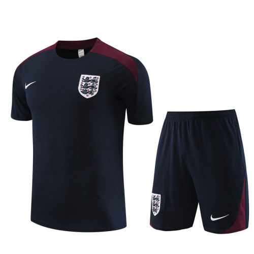 24/25 England kids short -sleeved royal blue training suit