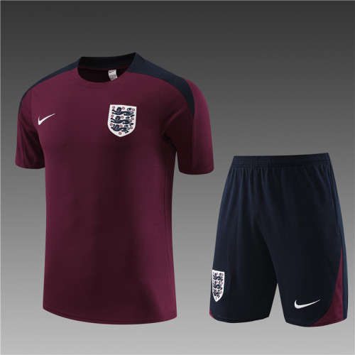 24/25 England short -sleeved bordeaux training suit